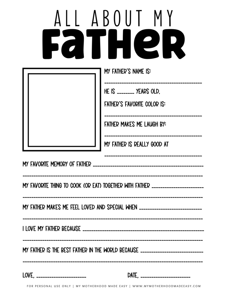 Free All About My Dad Printables