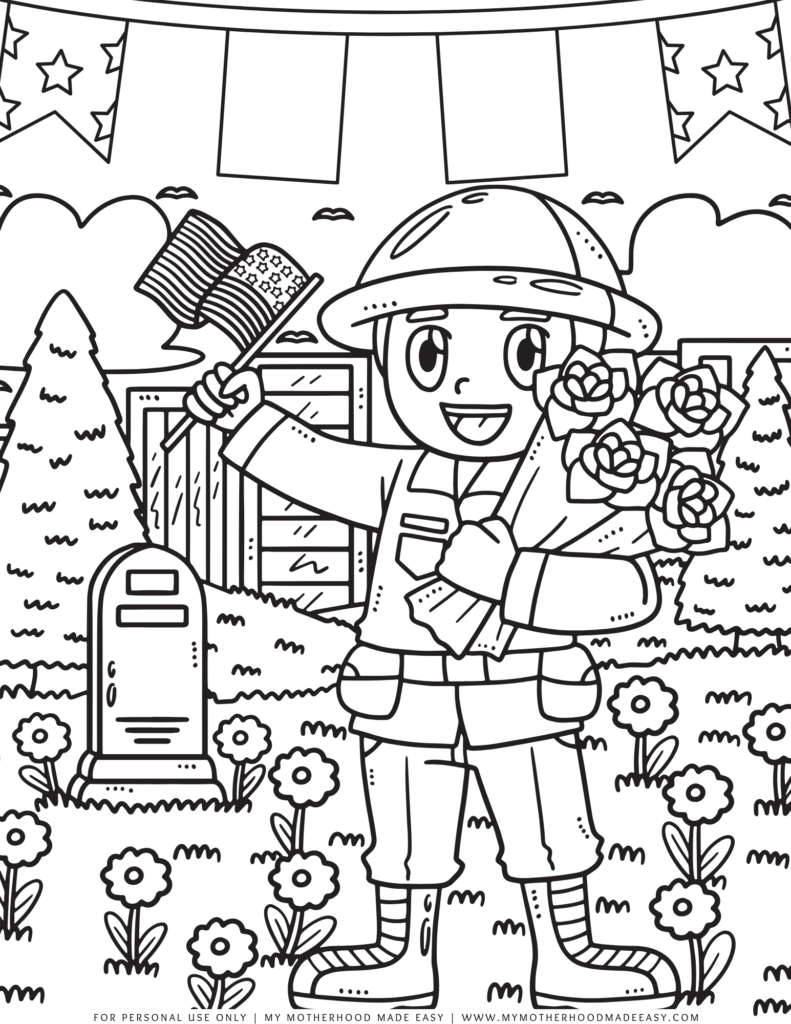 Memorial Day Coloring Page PDF - soldier