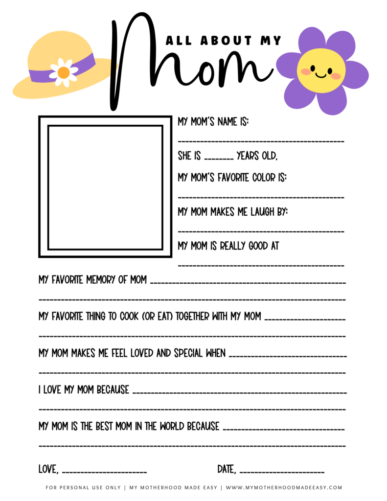 Free printable all about mom worksheet pdf