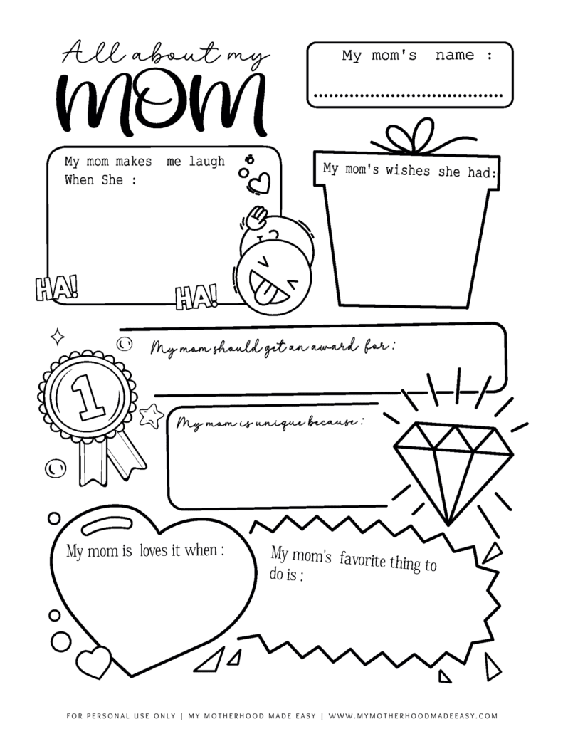 Preschool all about my mom printable pdf