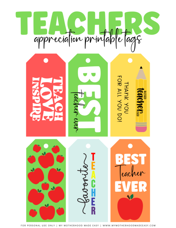 15+ FREE Teacher Appreciation Printable Tags for Gifts (PDF)