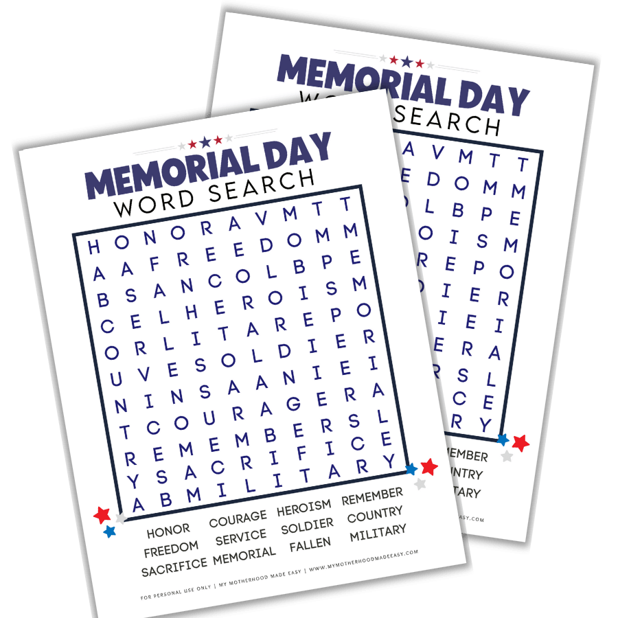 Large Print Memorial Day Word Search Printable