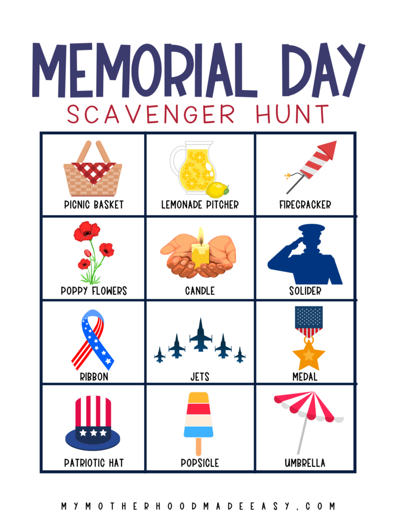 Memorial Day Scavenger Hunt with Pictures 2