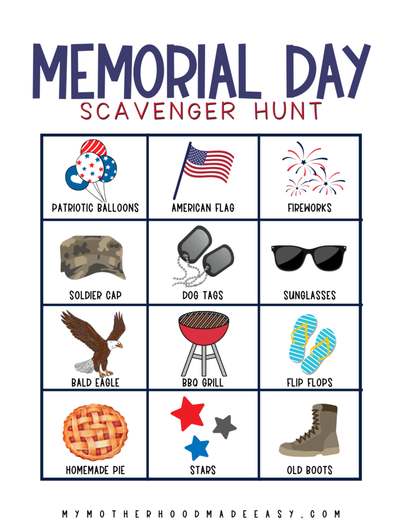 Memorial Day Scavenger Hunt with Pictures