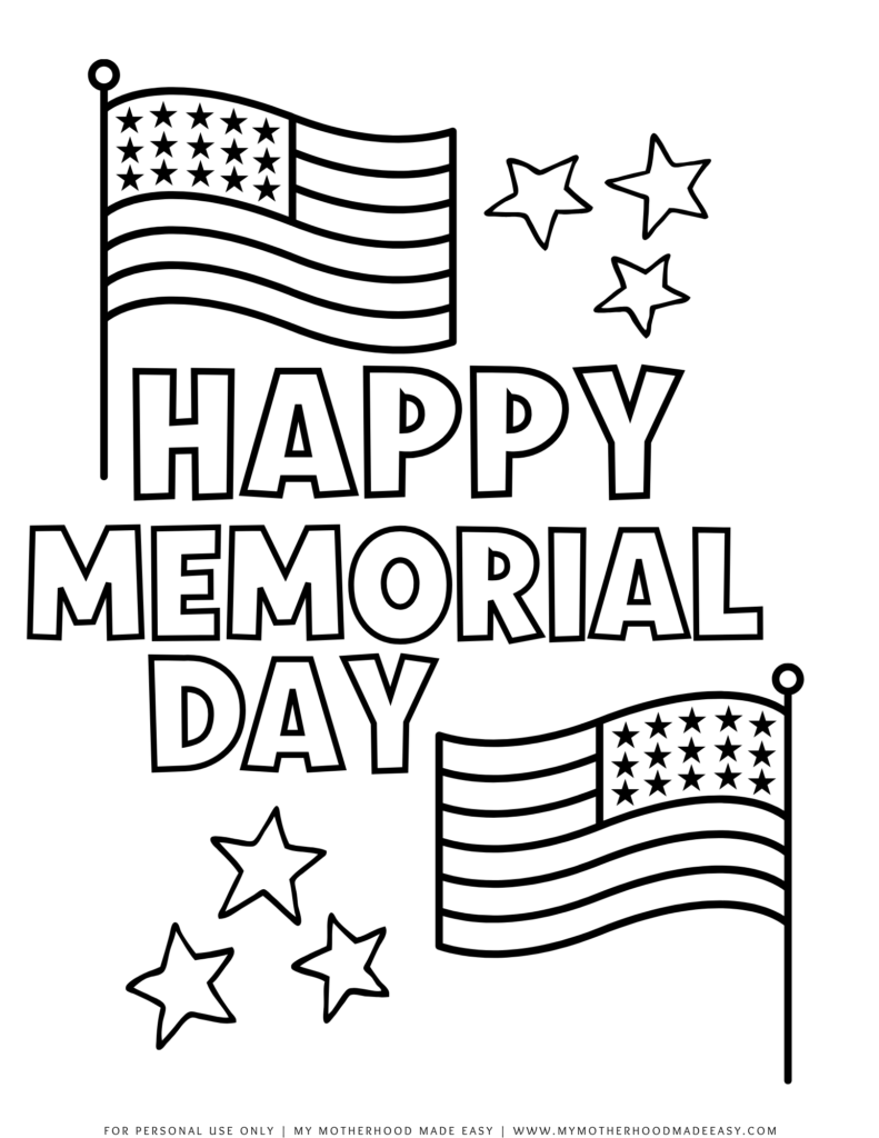 Happy Memorial Day coloring pages - american flag