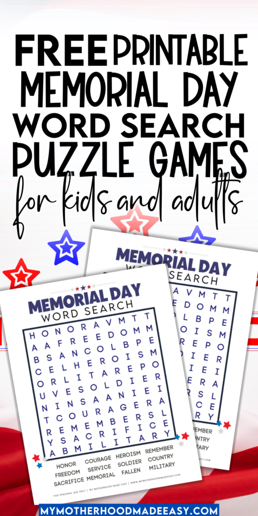 Memorial Day word search pdf