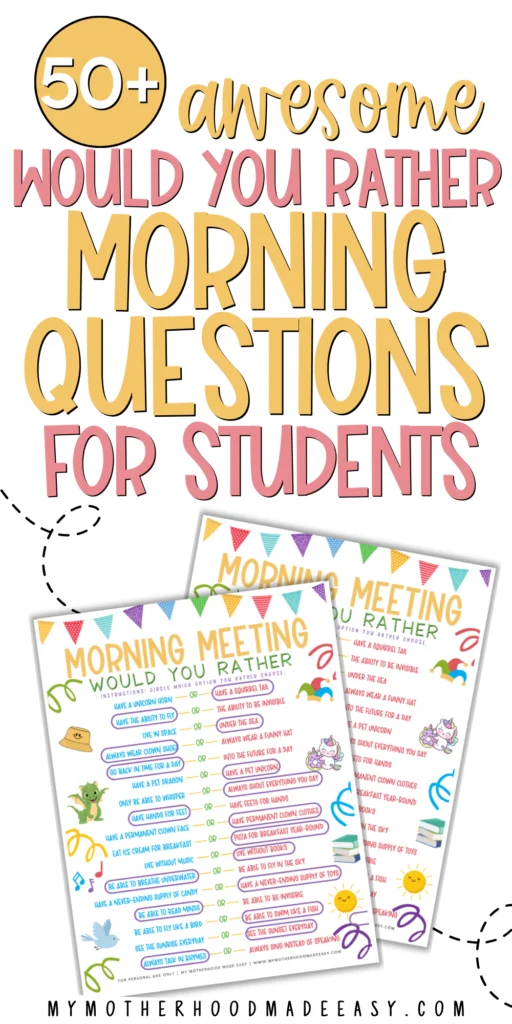 Morning meeting would you rather questions kindergarten