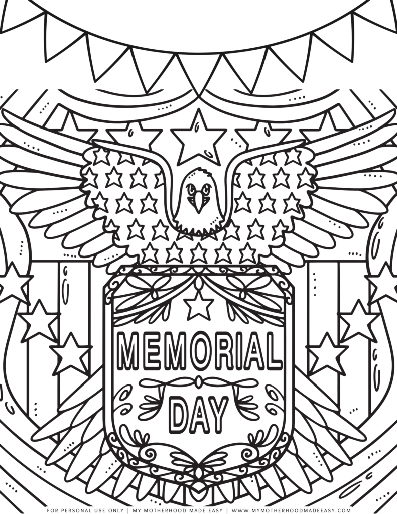 Free printable Memorial Day coloring pages - bald eagle