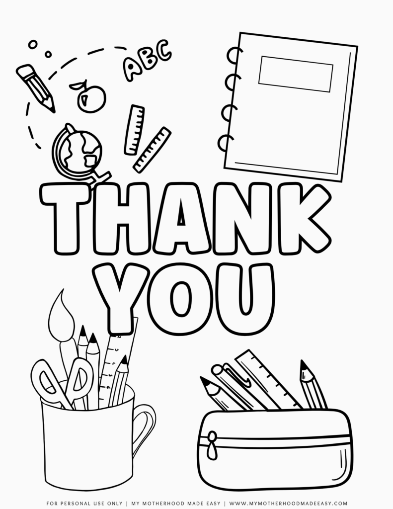 Thank you teacher appreciation coloring pages