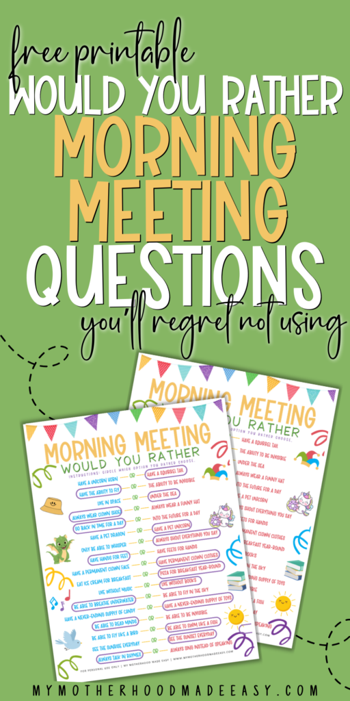Would you rather morning meeting questions pdf