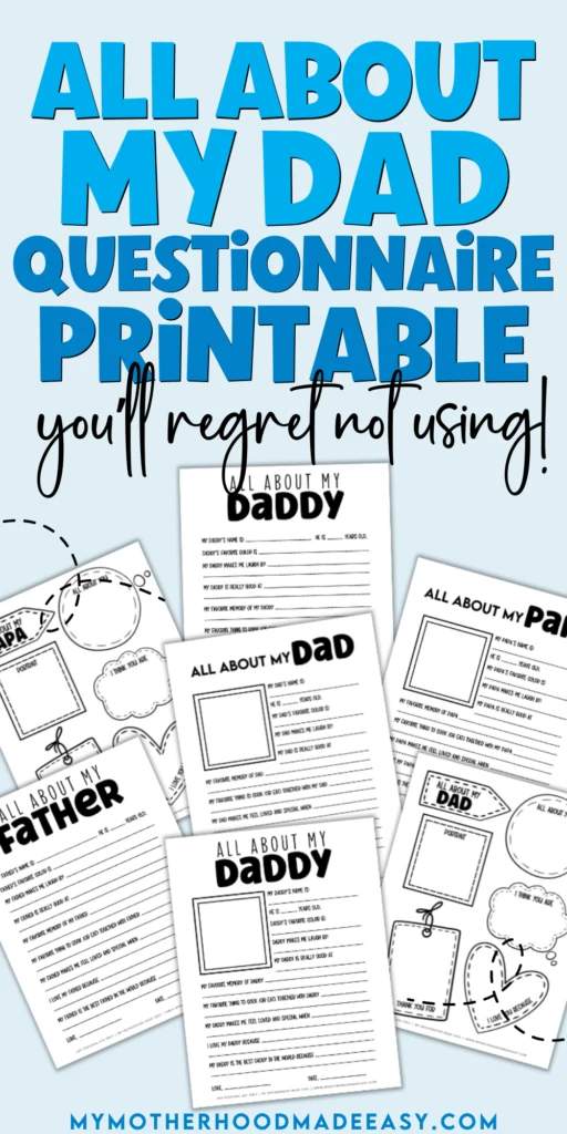 all about my dad free printable kids