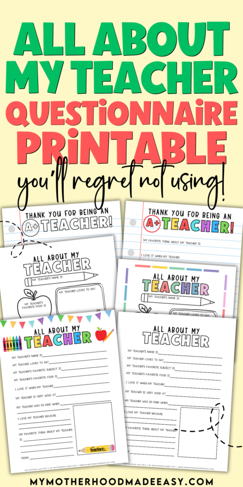 FREE All About My Teacher Printable PDF (Thank You Gift) – My ...