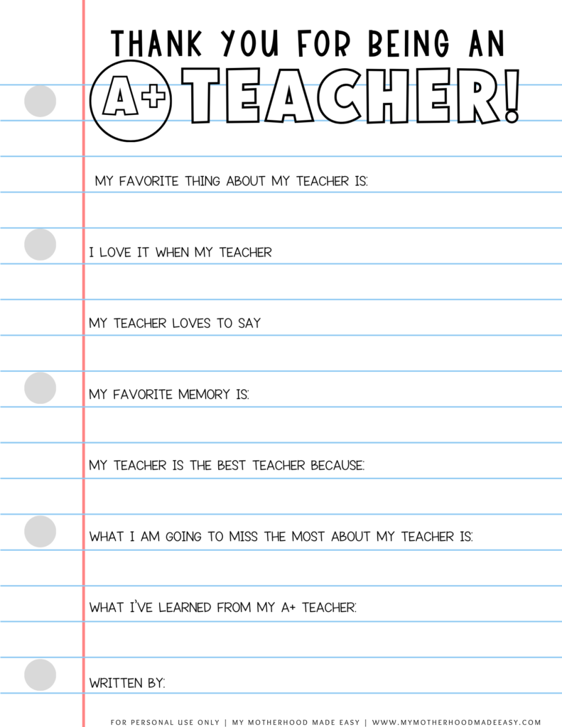 all about my teacher printable pdf free download