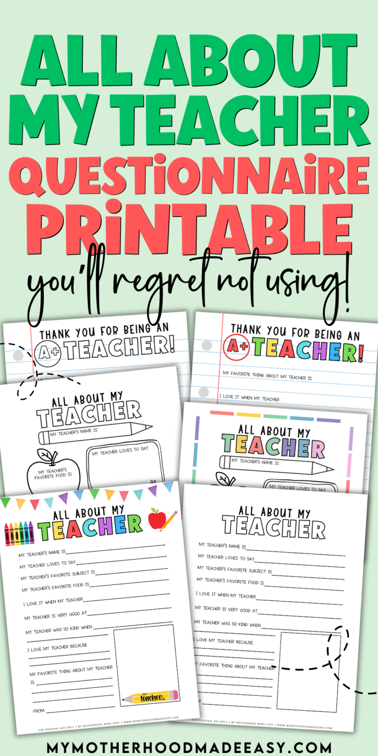FREE All About My Teacher Printable PDF (Thank You Gift) – My ...
