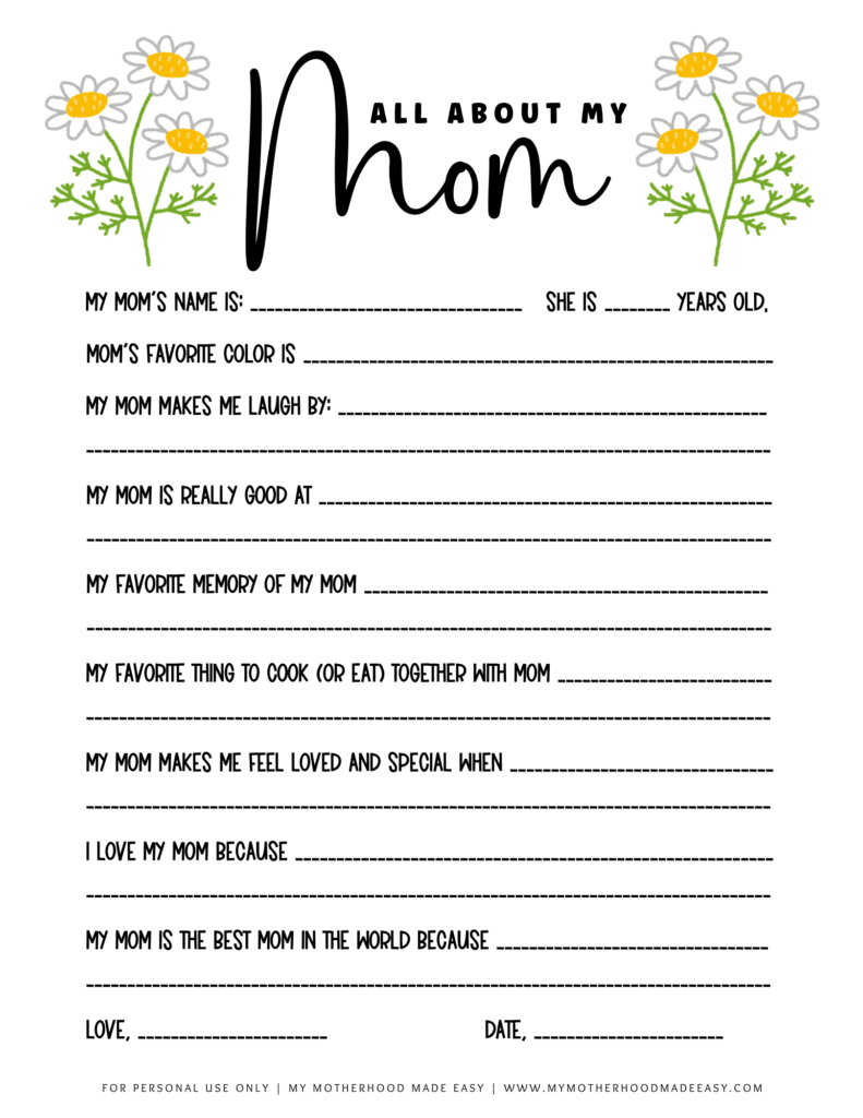 All about mom worksheet pdf