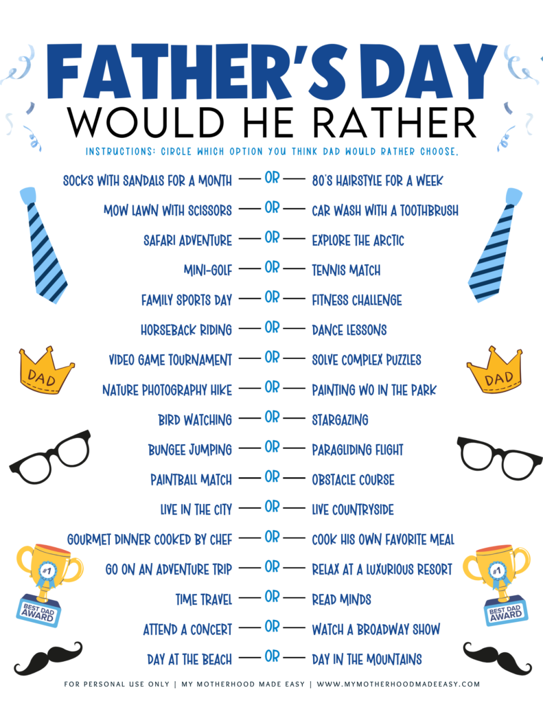 Funny Father's Day Would You Rather