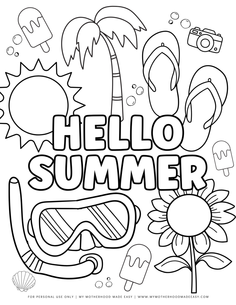 Hello Summer- Summer coloring pages