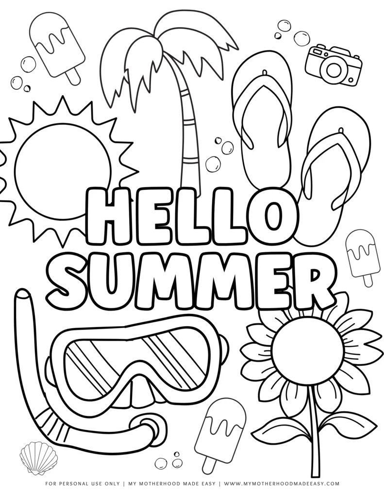 Hello Summer- Summer coloring pages
