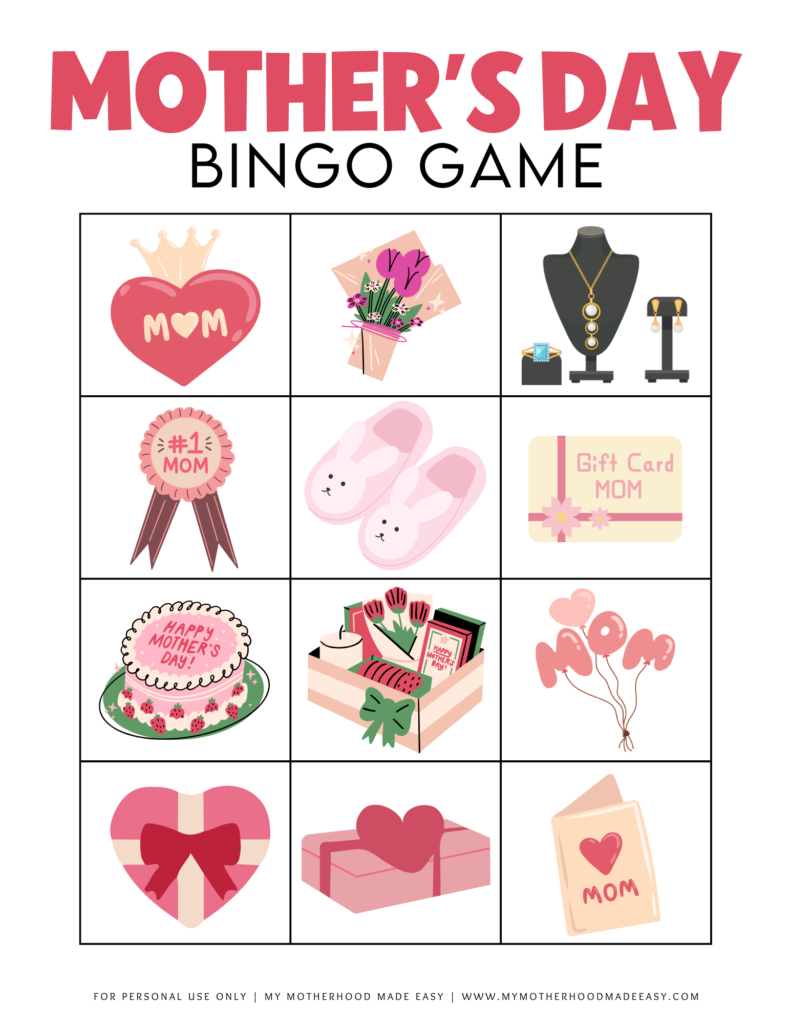 Mother's Day Bingo game