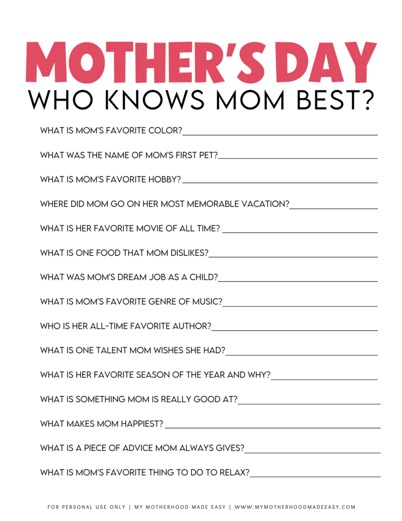 Who Knows Mom Best? - Mother's day games