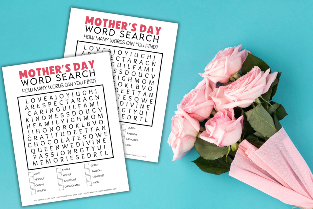 mother's day word search  - Mother's Day Games