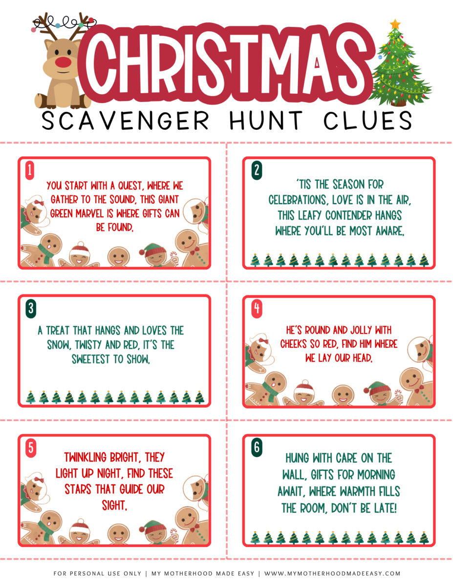 FREE Printable Christmas Scavenger Hunt   Clues for Kids 2025