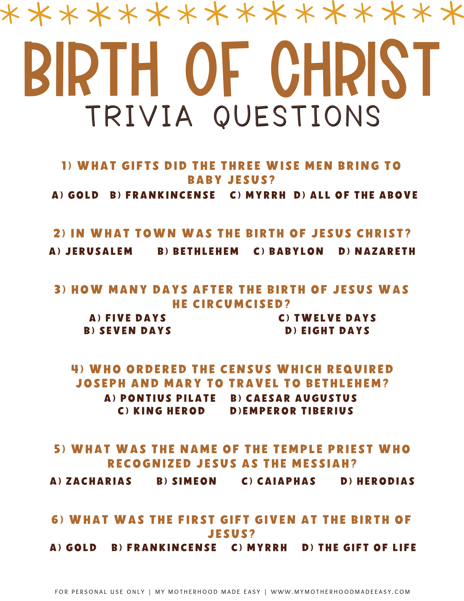 FREE Printable Christmas Bible Trivia with Answers – My Motherhood Made ...